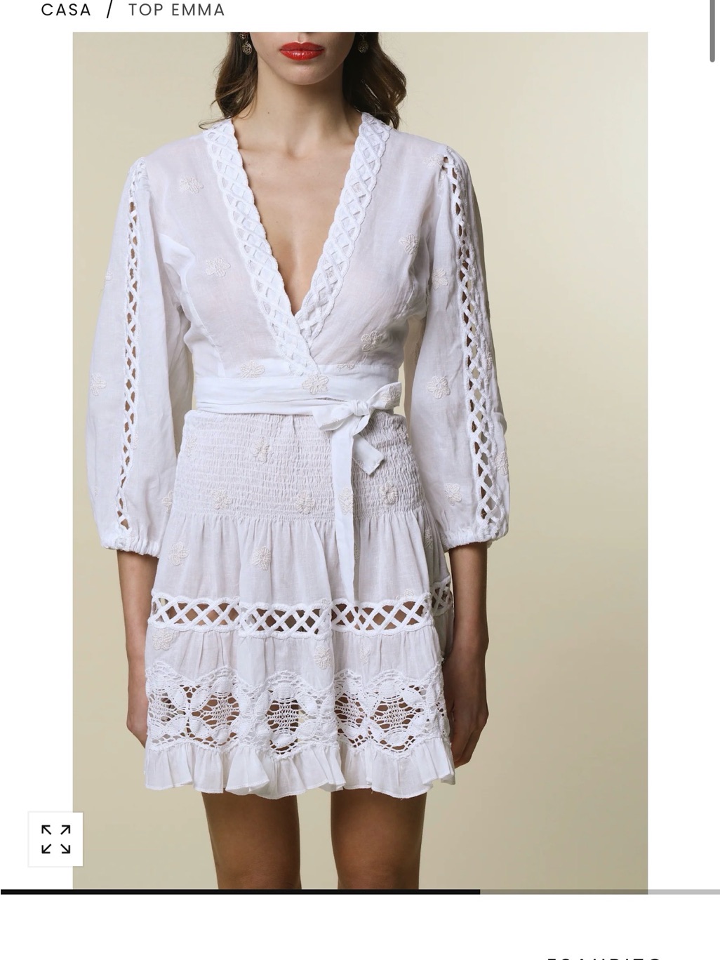 Queen Of Moda White Embroidered Tie-Front Cropped Top